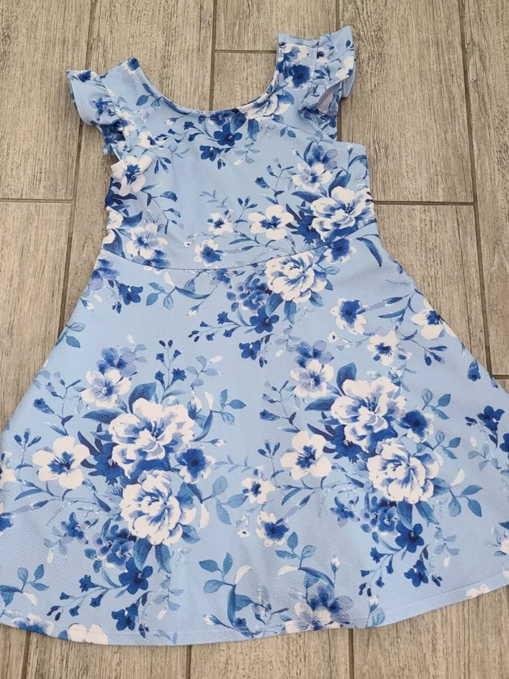 Poppies and Roses Girls Floral Flutter Sleeve Dress Blue Size Small